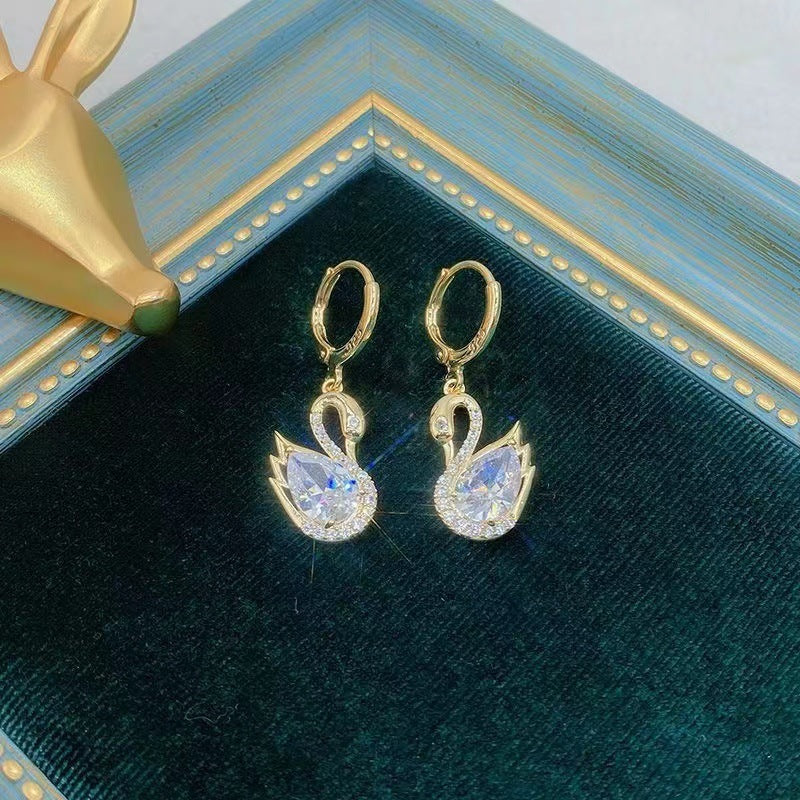 Zirconium Swan Pendant Earrings