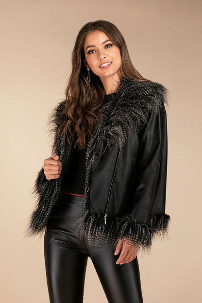 Imitation raccoon fur sheepskin leather jacket