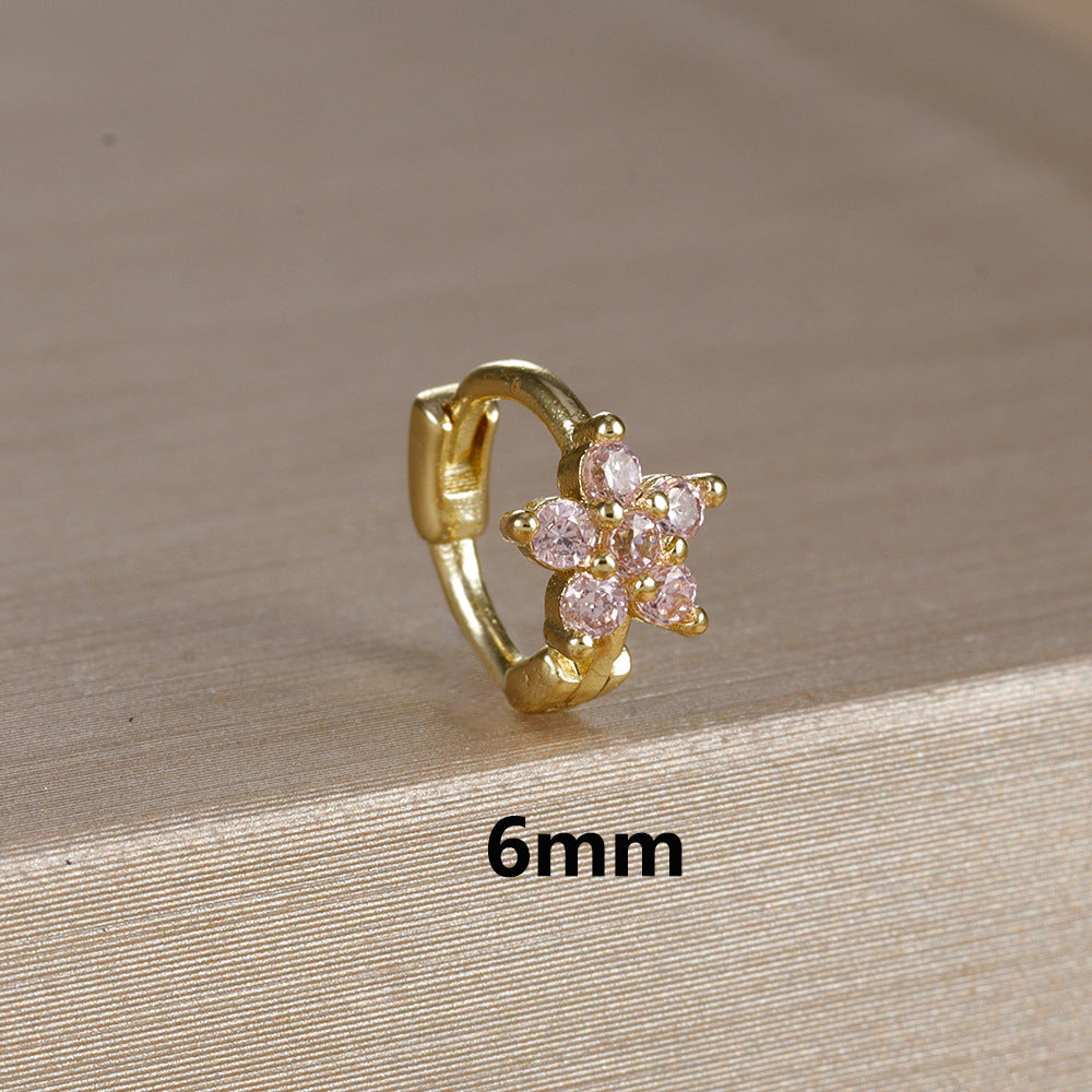 Micro Inlaid Zircon Edge Buckle Flower Purple Earrings