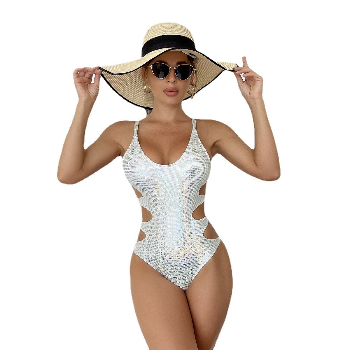 Sexy Swimsuit Women's Solid Color Backless Personality One Piece Swimsuit