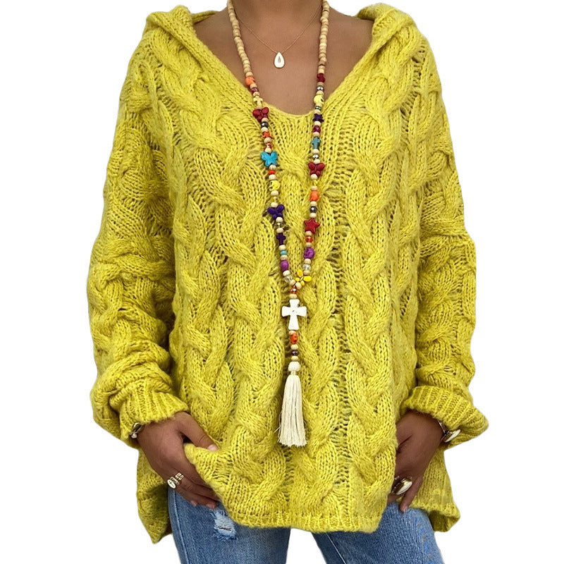 Solid Color Twist Knitted Hoodie Sweaters