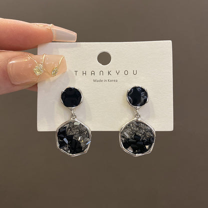 Sterling Silver Needle Irregular Black Crystal Earrings