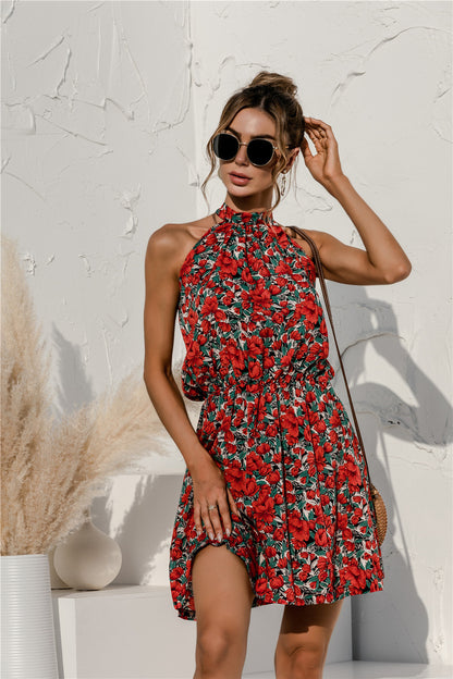 Vestidos sexy sin tirantes con cuello anudado floral