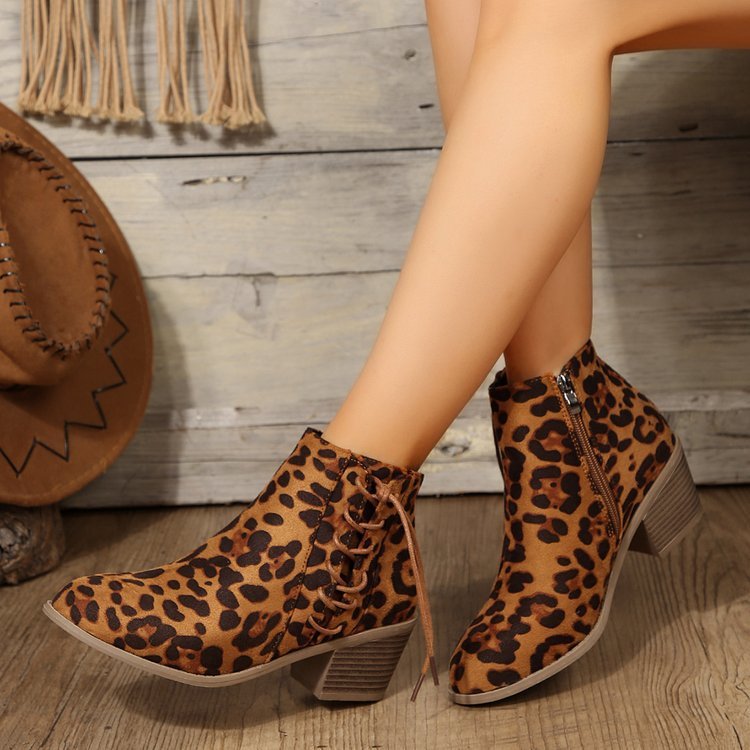 Leopard Print Side Strap Boots