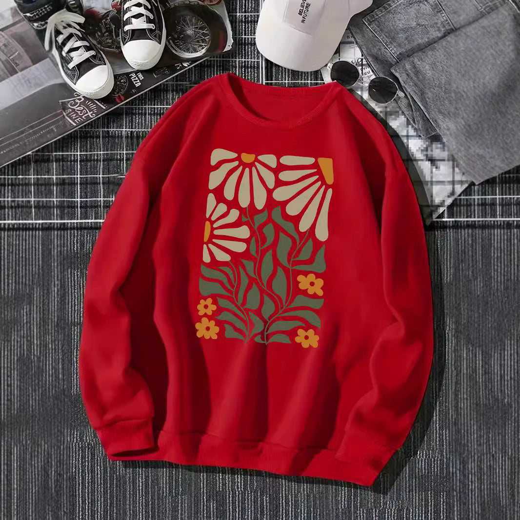 Flowers And Plants Round Neck Long Sleeve Sweaters