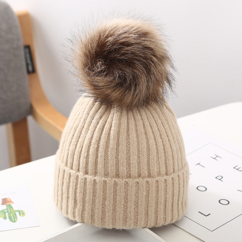 Baby Hat Autumn And Winter Baby Woolen Cap Big Fur Ball