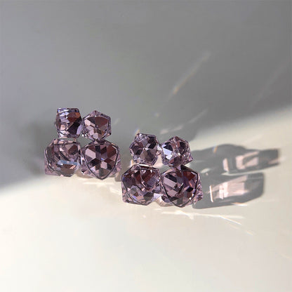 Purple Glass Crystal Sugar Cube Stud Earrings