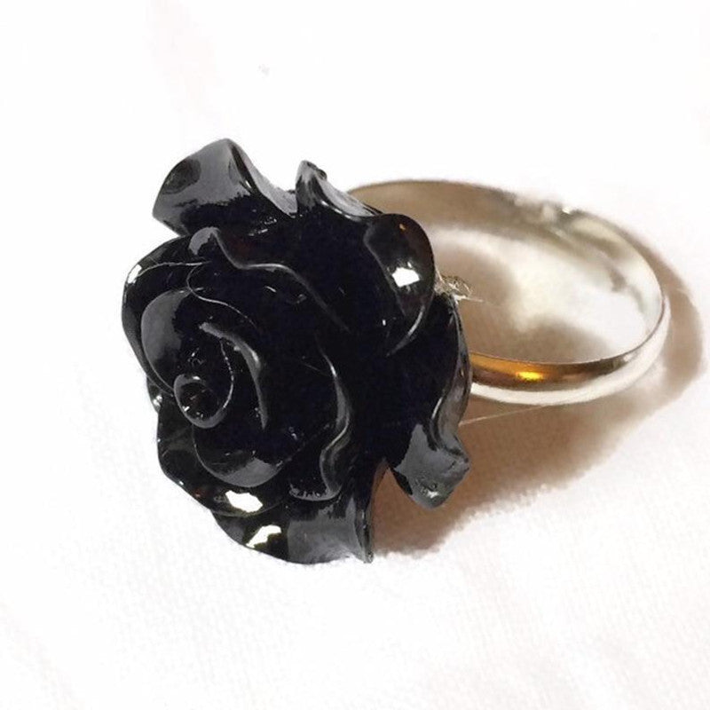 Black Flower Adjustable Rings