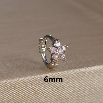 Micro Inlaid Zircon Edge Buckle Flower Purple Earrings