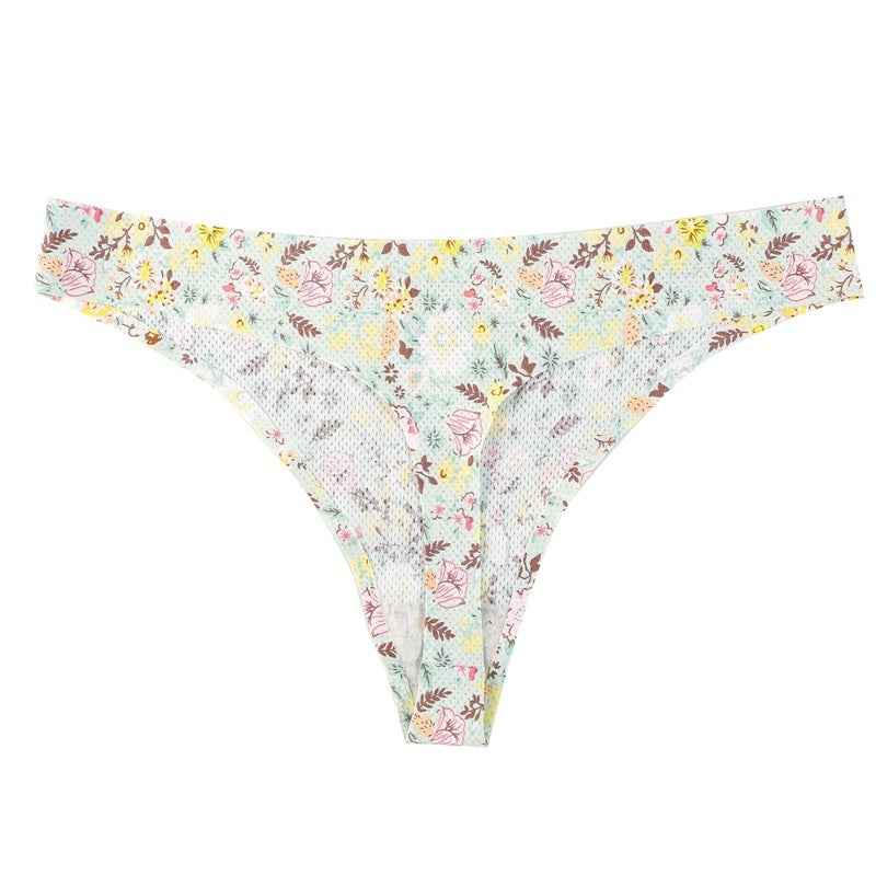 Flower printed low waist thong women