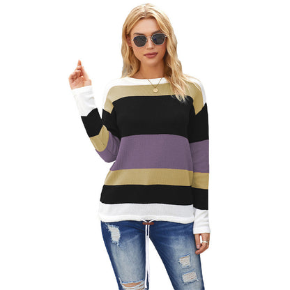 Stripe Contrast Stitching Sweaters