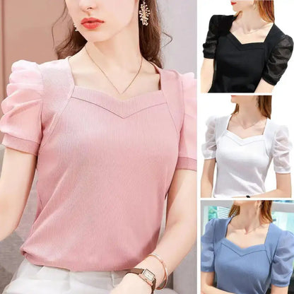 Puff Sleeve Square Collar Blouses