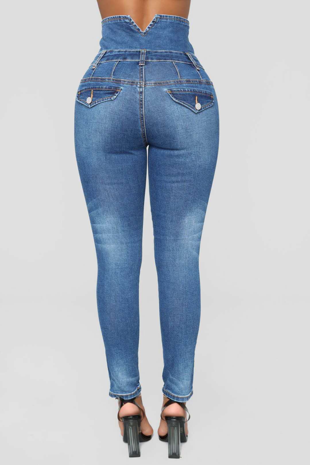 Ripped hole high waist skinny pencil denim jeans