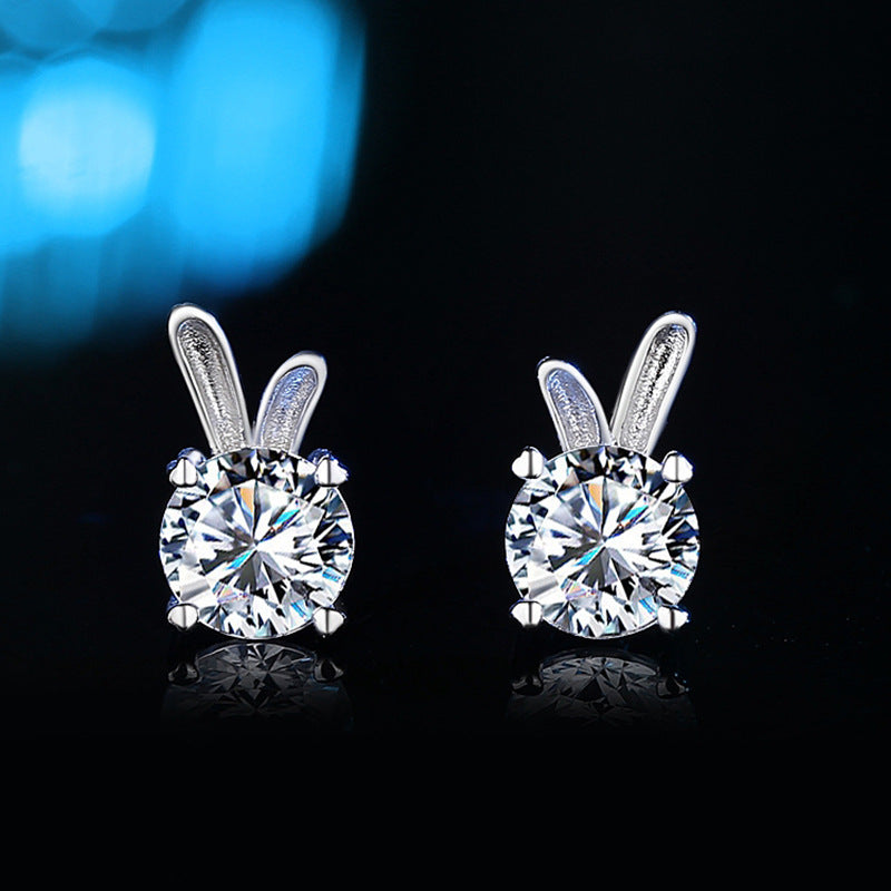 Rabbit Moissanite Sterling Silver Earrings