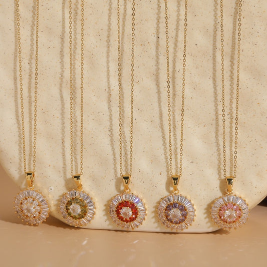 Flower Zircon Pendant Necklaces