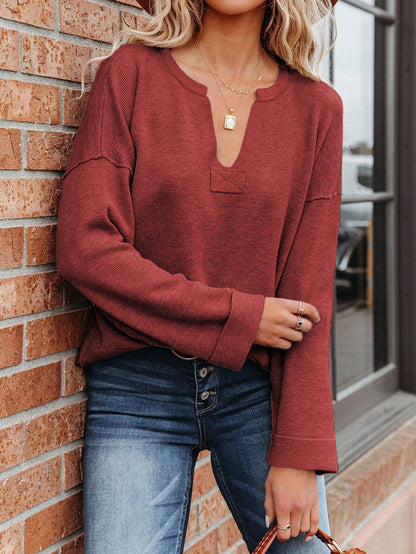 Solid V-neck Knitted Sweaters