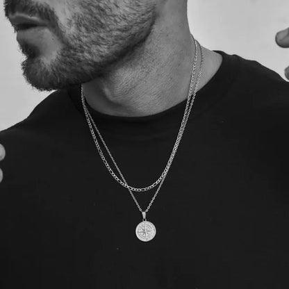 Men's Compass Layered Chain Necklaces