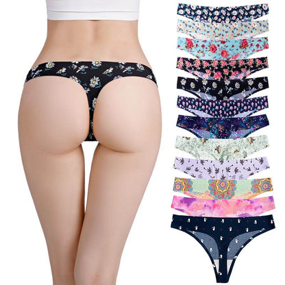 Flower printed low waist thong women