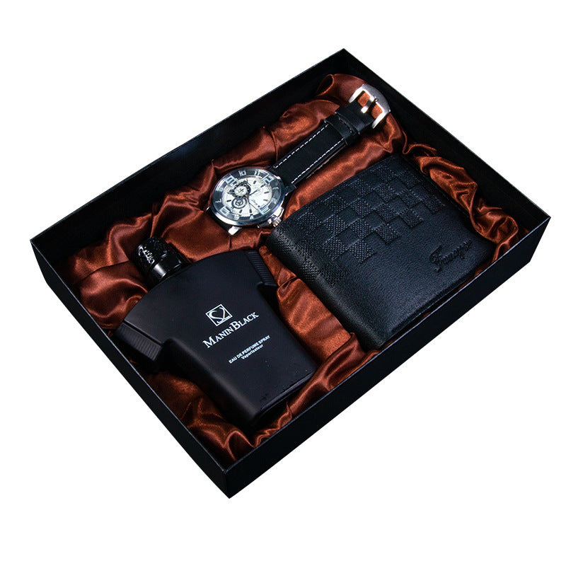 Gift Box Quartz Watch Leather Belt Wallet Perfume Kit