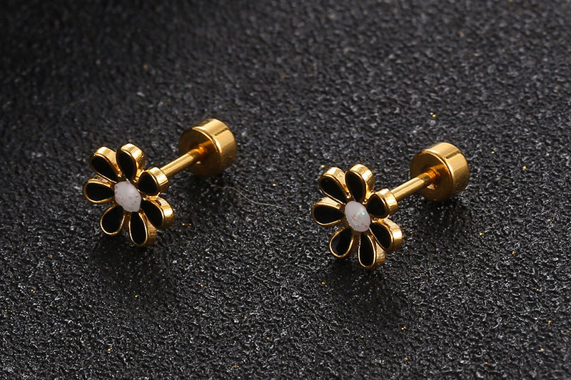 Flower Titanium Steel Ear Studs Girl Small Three-dimensional