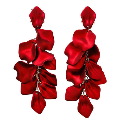 Long Rose Petal Fringed Earrings