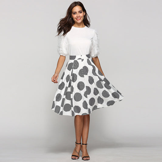 Large Polka Dot Round Slim Fit Mid-Length Skirts