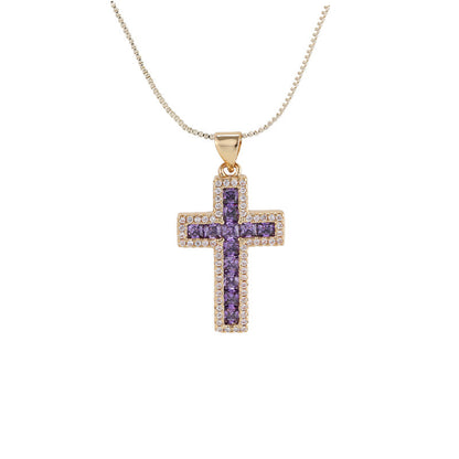 Copper Micro Inlaid Zircon Cross Necklace Religious Design Hip Hop Style