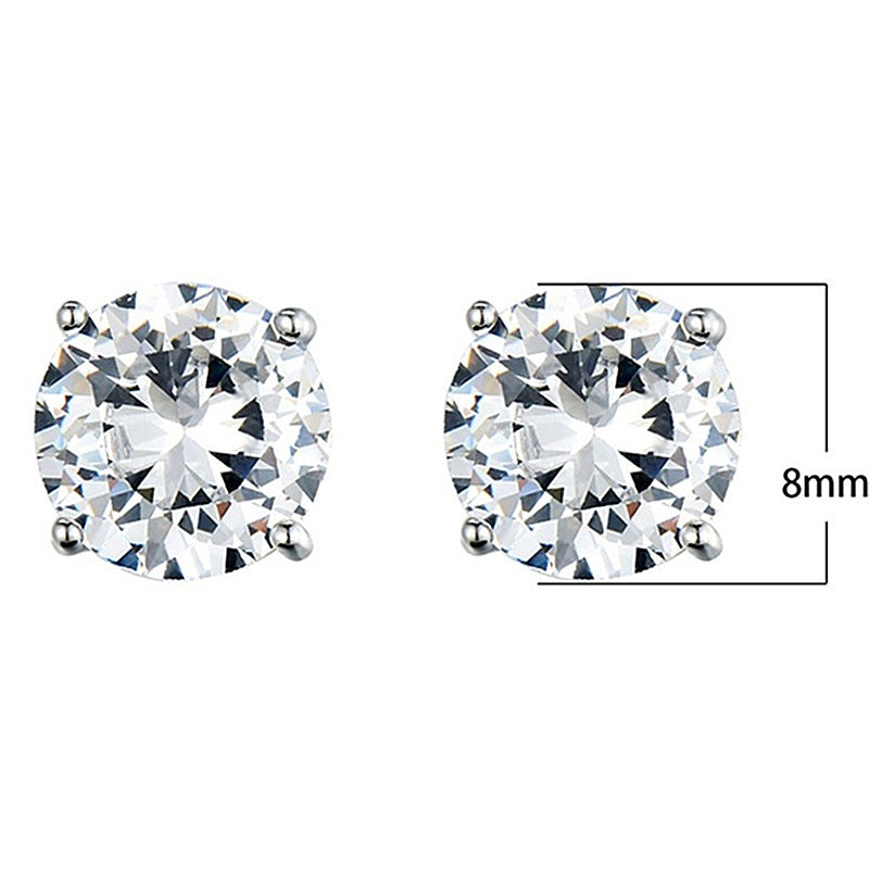 White Diamond Round Cut Four-claw Stud Earrings