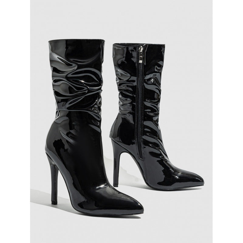 Patent Leather High Heel Stiletto Boots