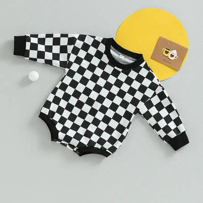 Baby Checkered Print Bubble Rompers Onesie