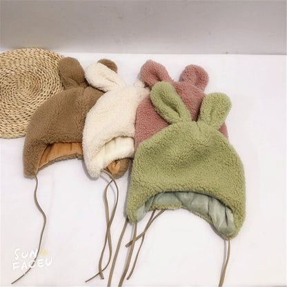 Solid Color With Fur Three-dimensional Cartoon Children's Earflaps Cap