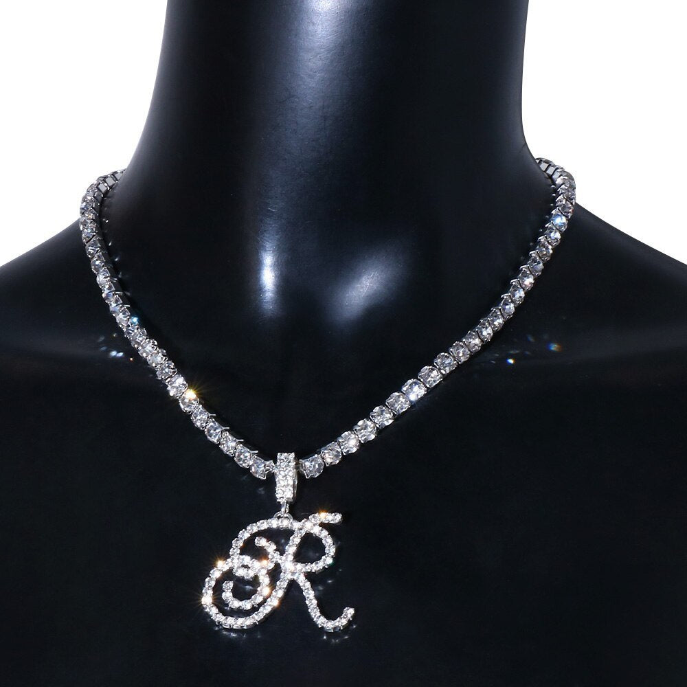 Ins Same Simple Letter Rhinestone Necklace