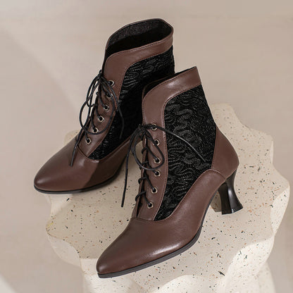 Kitten Heel Lace Hollow-out Front Lace-up Boots