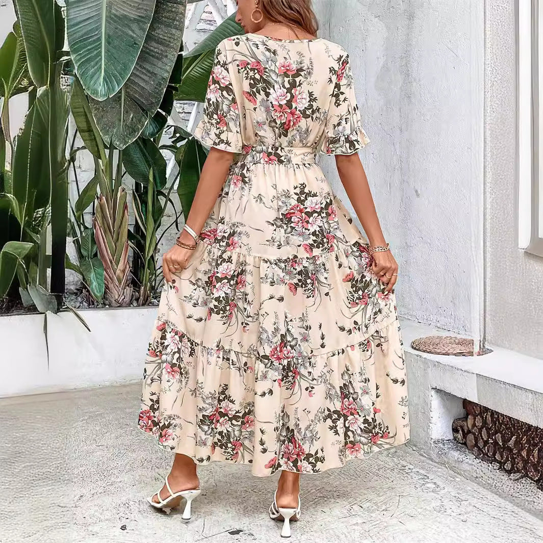 Flower print long dresses