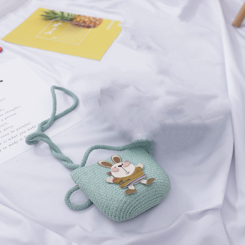 Baby Outdoor Straw Hat Cute Rabbit Decoration Bag