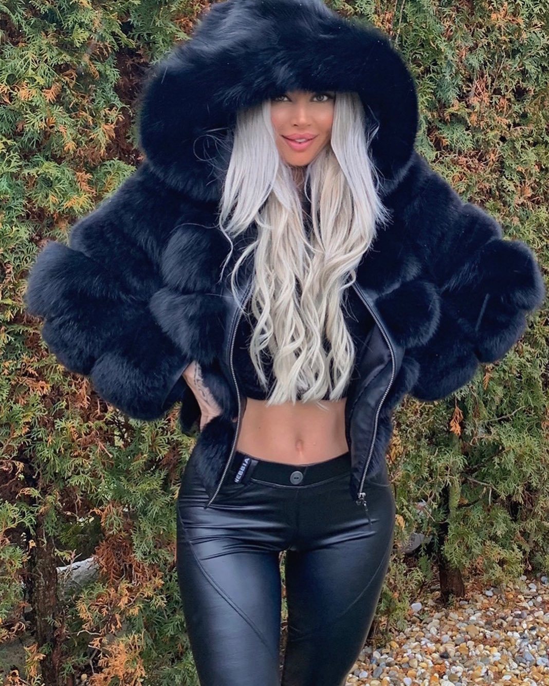 Long Sleeve Solid Color Faux Fur Jackets Hooded