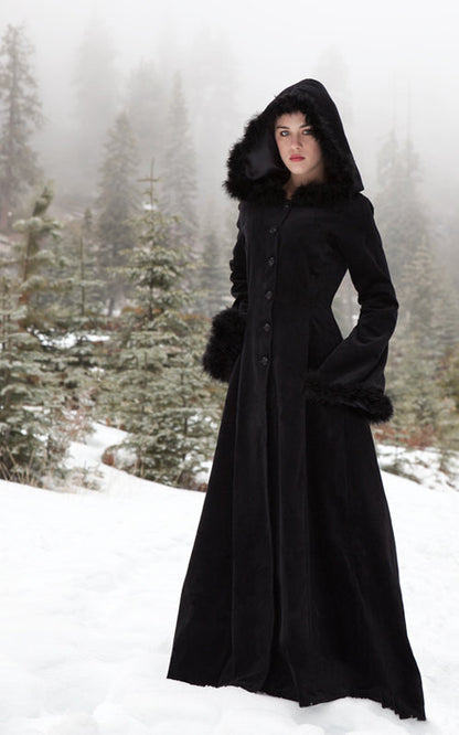 Fur Collar Hooded Solid Color Long Jackets