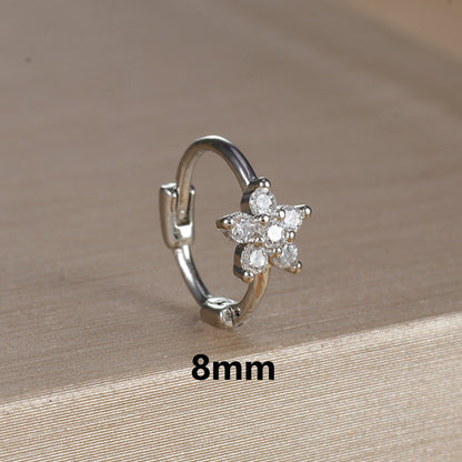 Micro Inlaid Zircon Edge Buckle Flower Purple Earrings