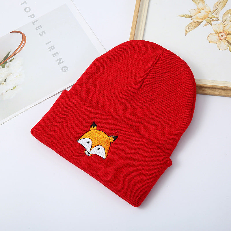 Men And Women Fashion Versatile Fox Embroidery Knitted Hat