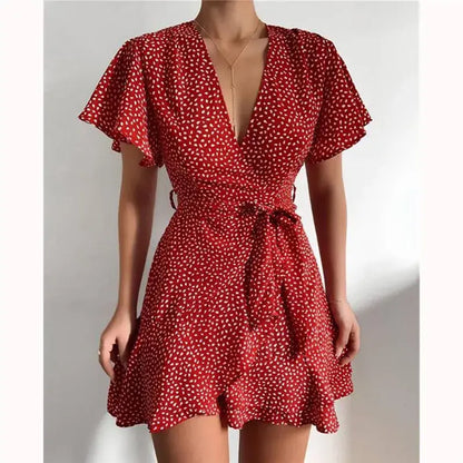 Summer V-Neck Ruffle Women Dresses