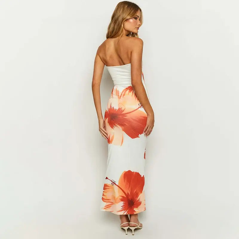 Women's Flower Print Off-Shoulder Beach Dresses