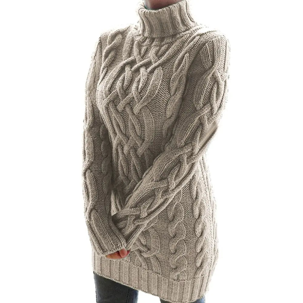 Turtleneck Twist Knitted Sweater Dresses