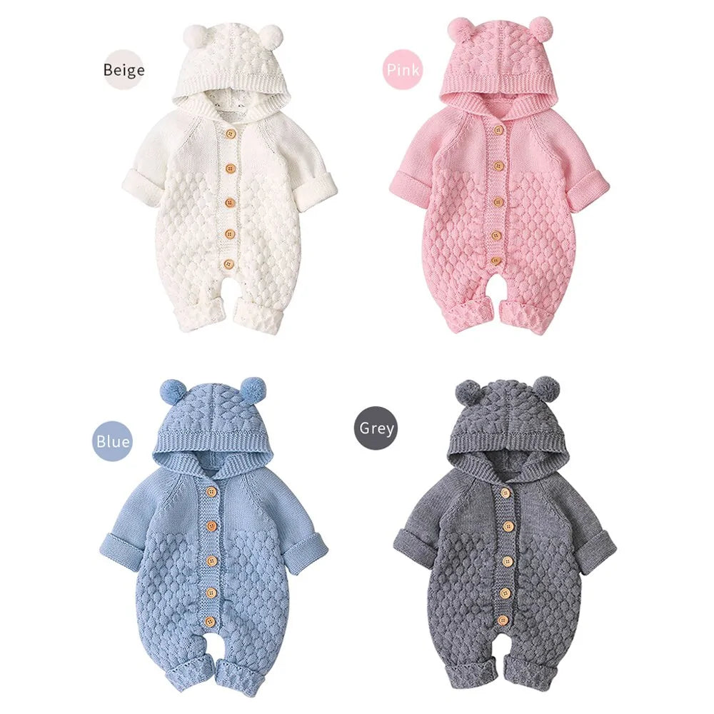 Baby Romper Bear Ear Knit Hooded Jumpsuits