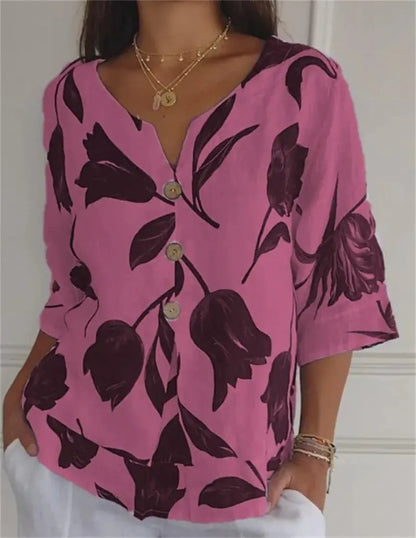 Printed V-Neck Tunic Tops