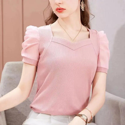 Puff Sleeve Square Collar Blouses