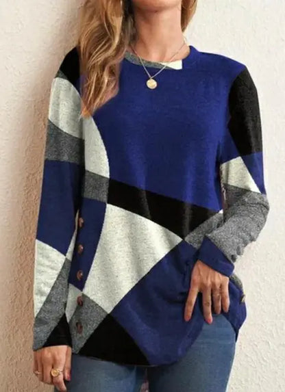 Geometric Contrast Long Sleeve Shirts