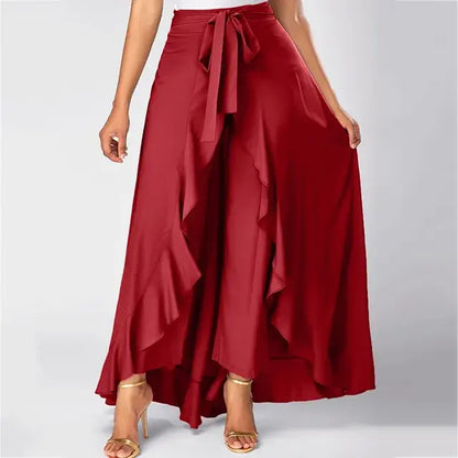 Pants Solid Color Elastic High Waist Wide Leg Trousers