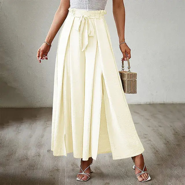 Pants Solid Color Elastic High Waist Wide Leg Trousers