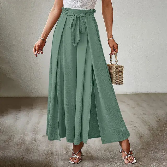 Pants Solid Color Elastic High Waist Wide Leg Trousers