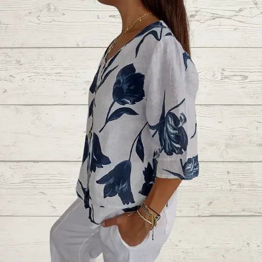 Printed V-Neck Tunic Tops